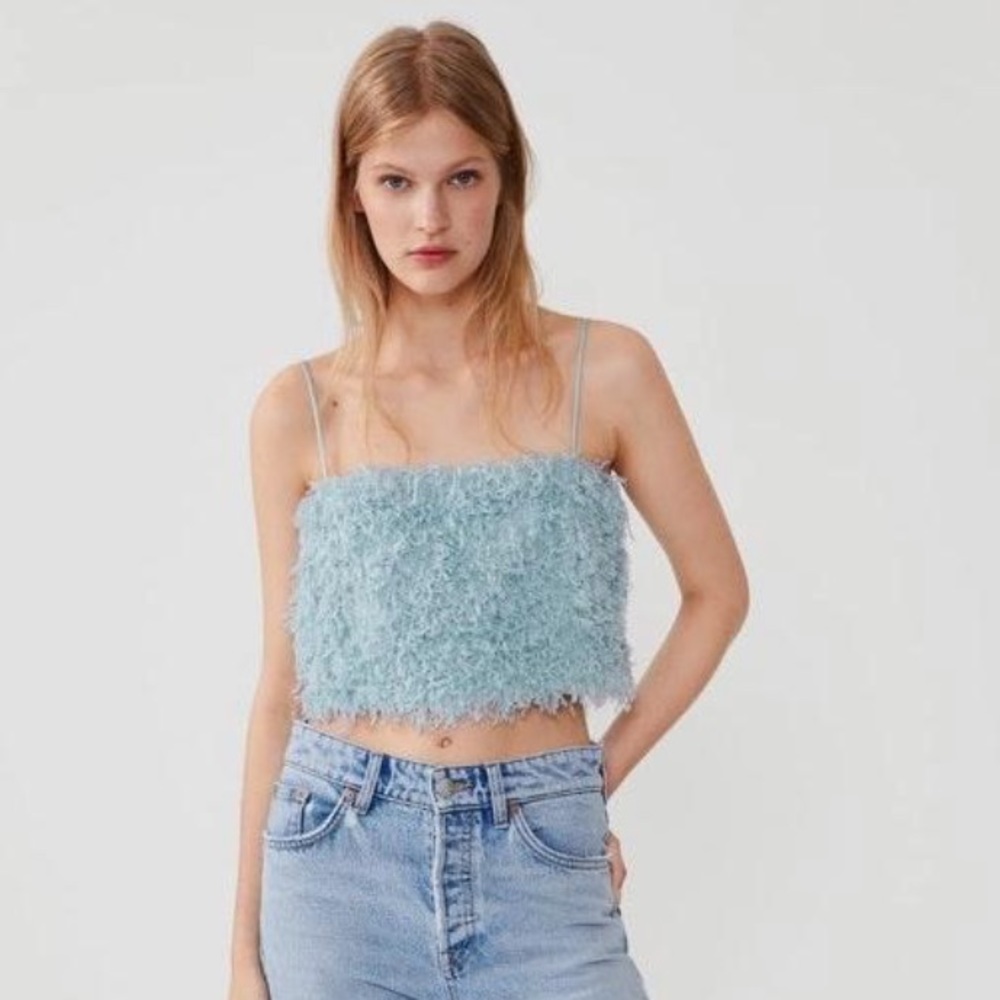 Zara Fuzzy Blue Crop